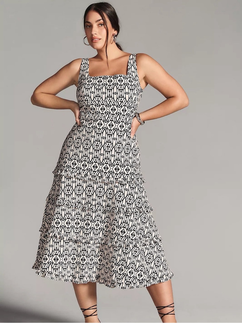 Anthropologie Black and White Geometric Midi Dress
